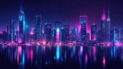 Fototapeta premium Neon City Skyline at Night (3)