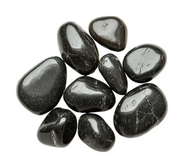 Collecting black stones nature texture isolated on transparent background