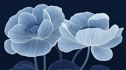 Delicate Blue Peonies in Artistic Style