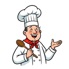 Happy Cartoon Chef with Wooden Spoon