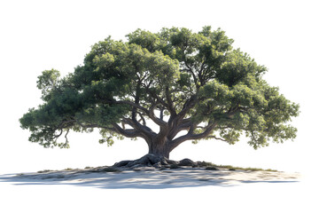 Large ancient tree with lush green leaves isolated on a white background