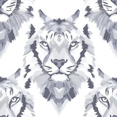 Obraz premium Geometric Tiger Seamless Pattern: Stylish Gray Wildlife Art Design for Fashion, Textile, and Home Decor