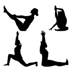 Silhouettes, Sport Women Silhouettes, Yoga, Collection, Yoga Pose, Vector Illustration.