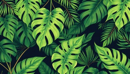 Naklejka premium Lush tropical foliage pattern