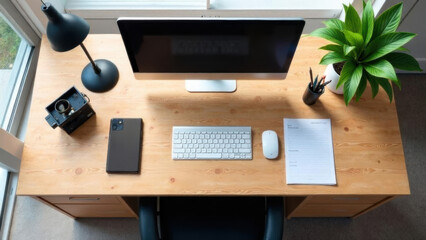 Top view office desk hero header