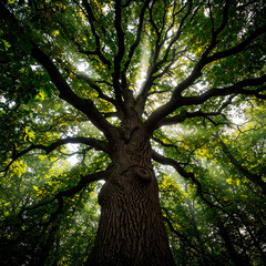 Naklejka premium Sunlight Through the Forest Canopy