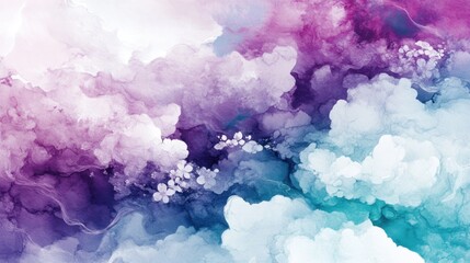 Fototapeta premium Abstract watercolor painting with blended purple, blue, and white hues.
