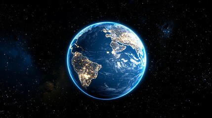 Fototapeta premium Stunning Panoramic View of Earth from Space Illuminated City Lights and Softly Glowing Clouds - Generative AI Artwork