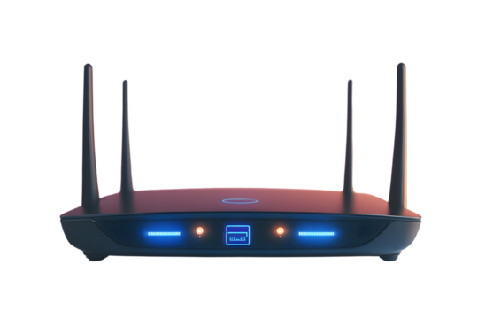 Modern Wireless Router with Antennas and Indicator Lights for Home or Office Networking Solutio