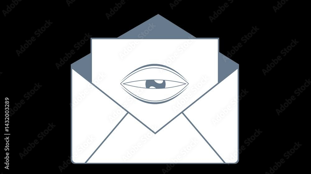 Poster video animation icon of an envelope card and an eye blinking, reading a letter concept, on a transpa