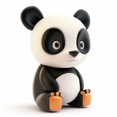 Fototapeta premium Cute cartoon panda figure sitting on white background.
