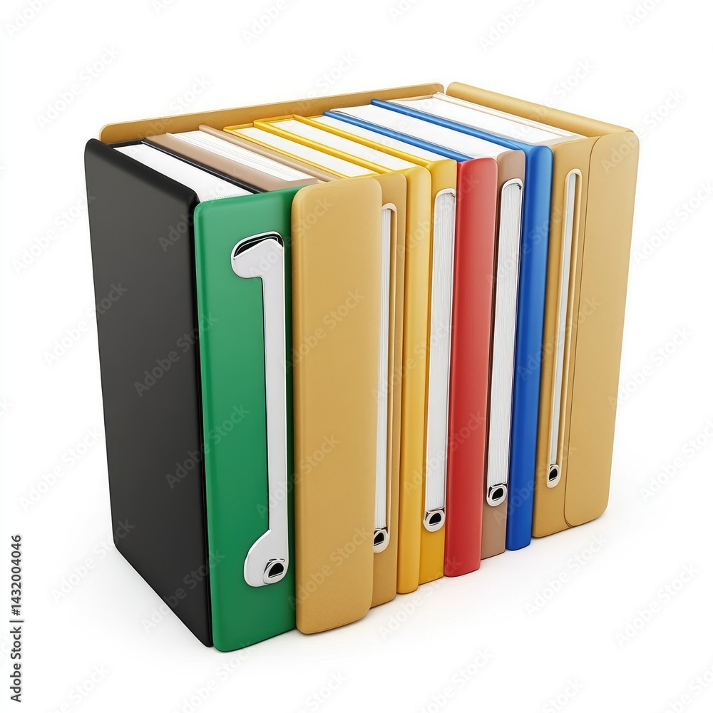 Poster stacked colorful file folders arranged neatly.