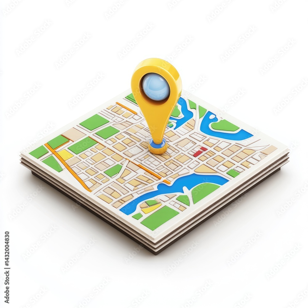 Poster stacked city map with a highlighted location marker.