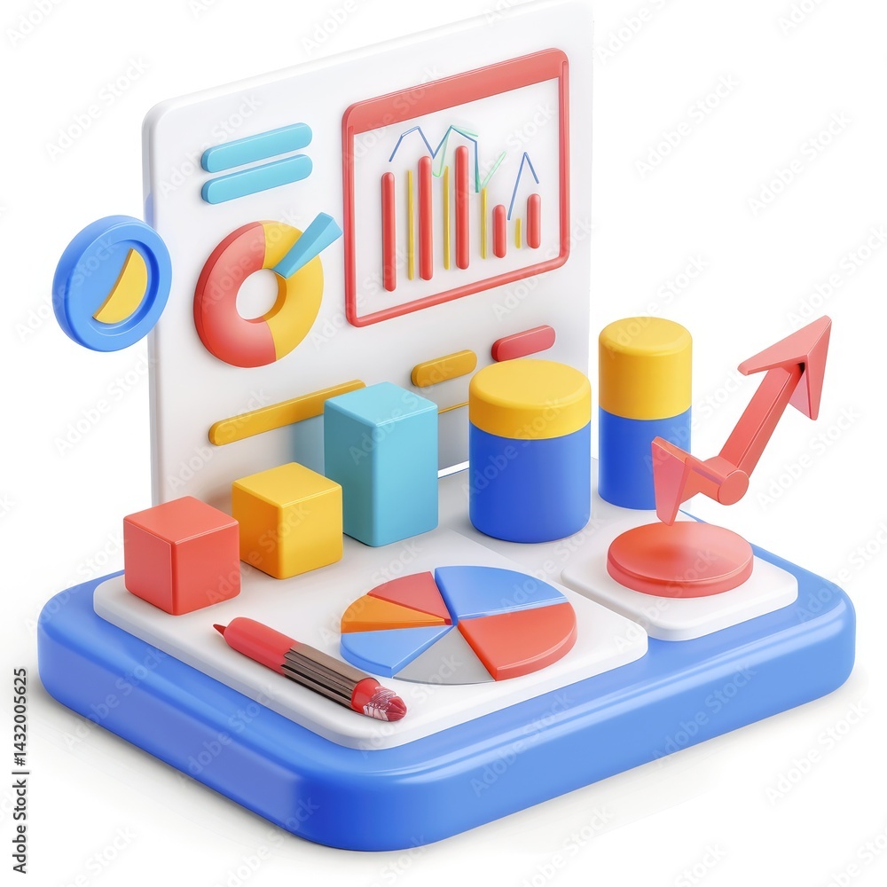 Poster colorful 3d graphical representation of data analysis tools.