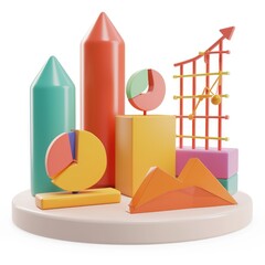 Obraz premium Colorful geometric shapes illustrate business growth and data visualization.