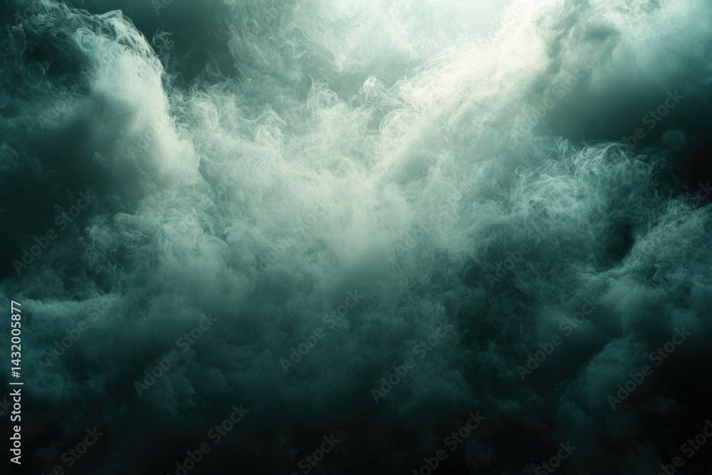 Aufkleber an ethereal, dark teal smoke cloud fills the frame, creating a mysterious and atmospheric scene.