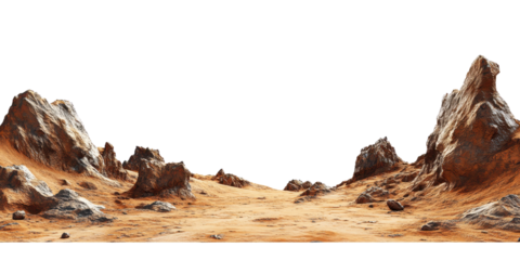 Mars landscape with rocky terrain isolated on white transparent background