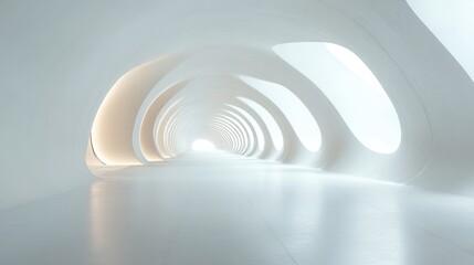 Obraz premium Abstract White Tunnel, Futuristic Architecture, 3D Render, Modern Design