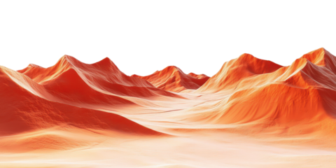 Martian landscape with red dunes isolated on white transparent background