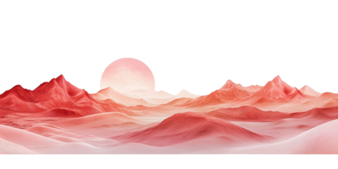 Martian landscape with red dunes isolated on white transparent background