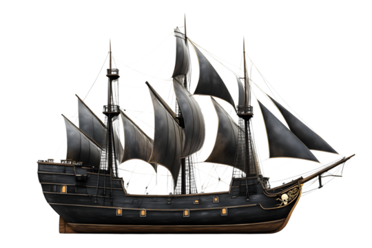 Pirate Ship with Torn Sails and Skull Emblem Perfect for Adventure and Fantasy Themes