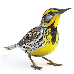 Obraz premium A vibrant yellow-and-black spotted sparrow bird.