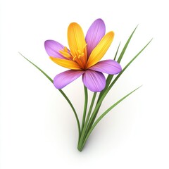 Naklejka premium Vibrant crocus flower with verdant foliage.