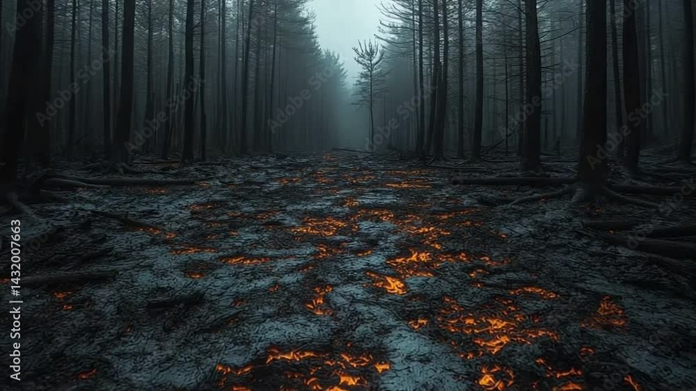 Aufkleber mystical forest path: a hauntingly beautiful scene of a path winding through a misty, shadowy forest