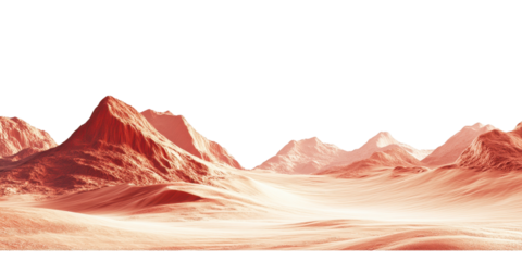 Martian landscape with red dunes isolated on white transparent background