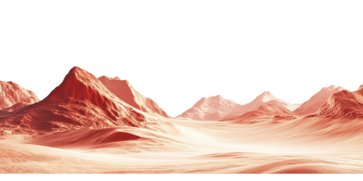 Martian landscape with red dunes isolated on white transparent background