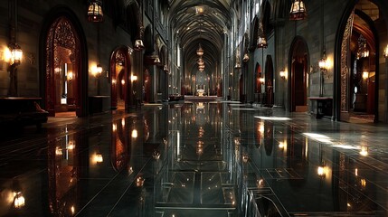 Fototapeta premium Reflective Floor Installation in Gothic Cathedral