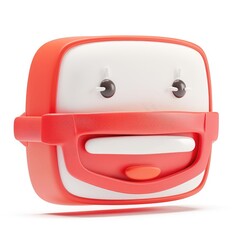 Smiling, red, square emoji face, resembling a toaster.
