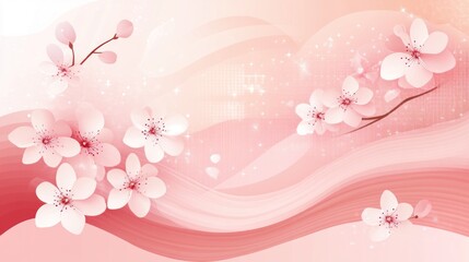 Delicate pink cherry blossoms on a soft, wavy background.