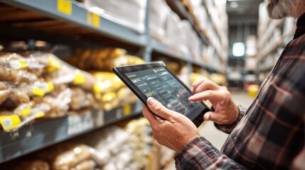 Warehouse worker using tablet