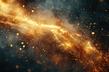 Obraz premium Golden cosmic dust swirls and sparkles, creating a mesmerizing, ethereal abstract background.
