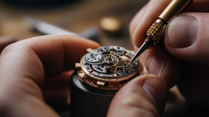 Watchmaker repairing intricate clockwork