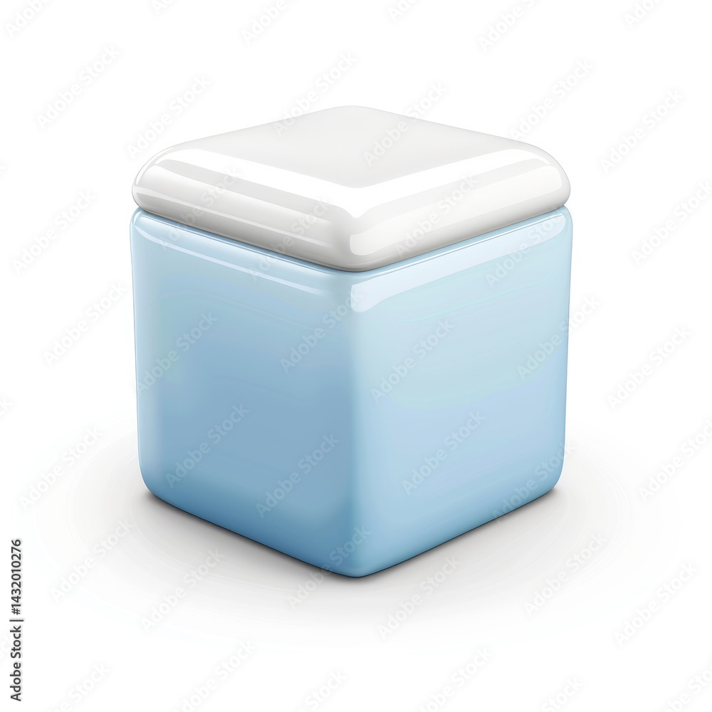 Poster light blue cube container with a white lid.