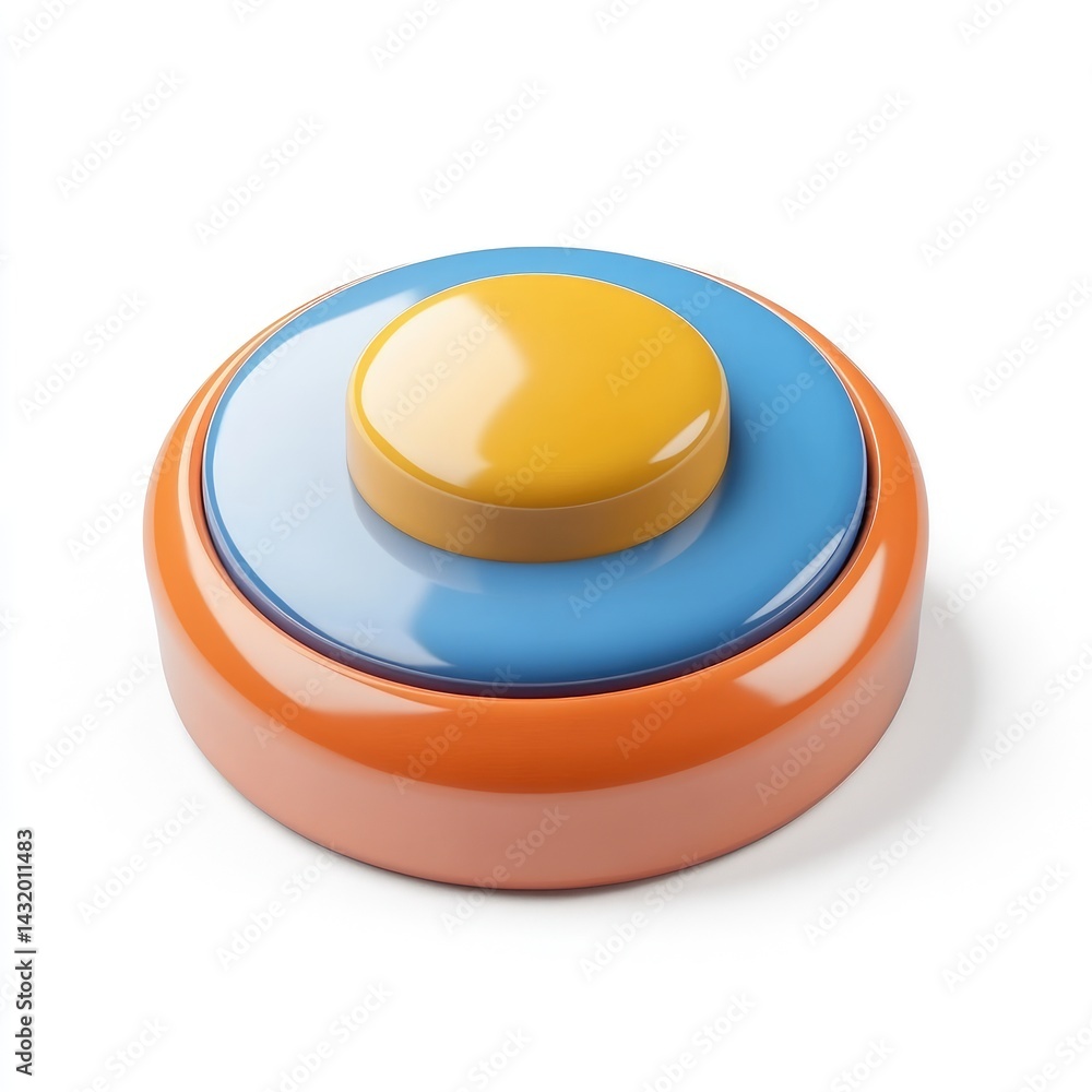 Poster multi-colored, concentric circular button design.