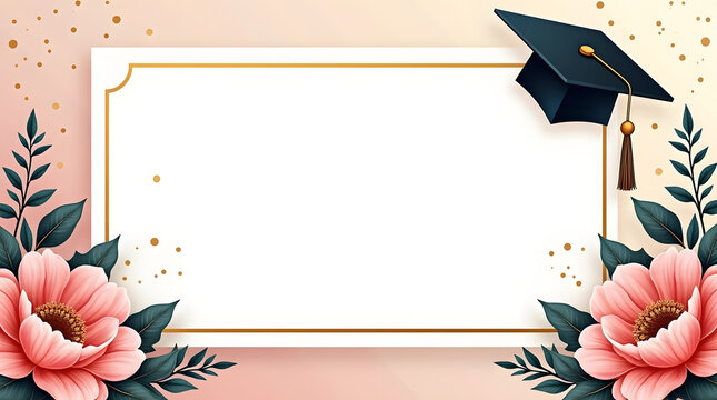 Elegant graduation template featuring a black cap and floral accents for celebratory invitations or announcements.