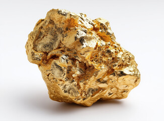 Large gold nugget shining on white background