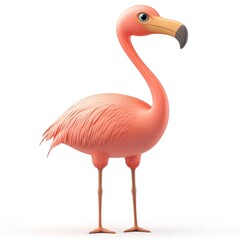 Fototapeta premium Cartoon flamingo character stands proudly against a plain white background.