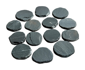 Stylish black slate coasters for home modern kitchen still life isolated on transparent background