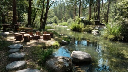 Obraz premium Tranquil riverside picnic spot