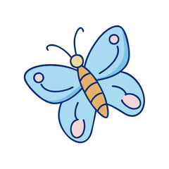 Illustration of a light blue butterfly with pink spots and orange body insect vector art design