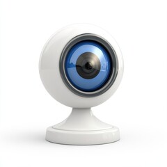 A round, white webcam with a blue lens.