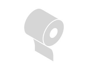 Simple grey isometric illustration of a toilet paper roll.  Perfect for websites, apps, or presentations needing a clean, minimalist graphic representing hygiene, cleanliness, or preparation.