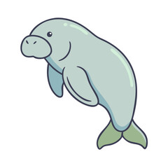 Cute manatee illustration drawing aquatic mammal sea cow marine animal ocean wildlife cartoon vector art