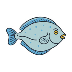 Illustration of a light blue fish with dark blue fins and spots, aquatic animal drawing design