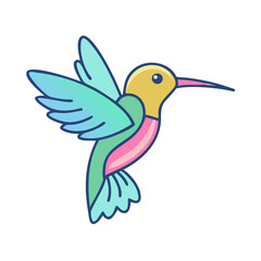 Illustration of a hummingbird flying with wings spread, colorful bird illustration, cute bird art