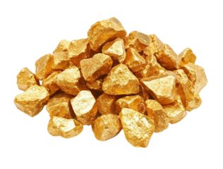 Golden nugget discovery mining site collection natural environment isolated on transparent background